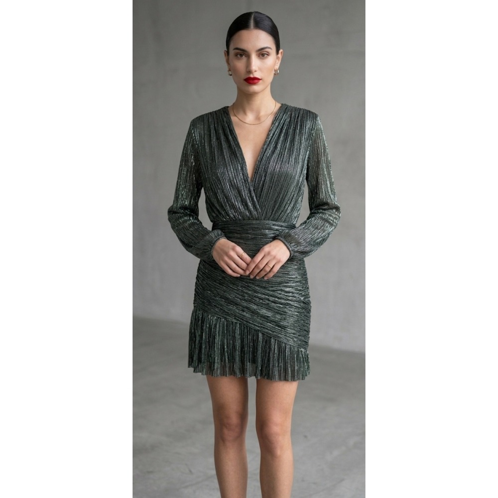 Maje Rayane Lurex Pleated Mini Dress